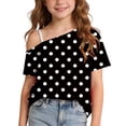 thumbnail image 2 of ITSAME Girls One Shoulder T-Shirts Polka Dot Print Short Sleeve Tees Summer Loose Casual Tops Black Size 9, 2 of 9