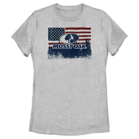 Women's Mossy Oak American Flag Landscape Logo Graphic Tee Athletic Heather Small