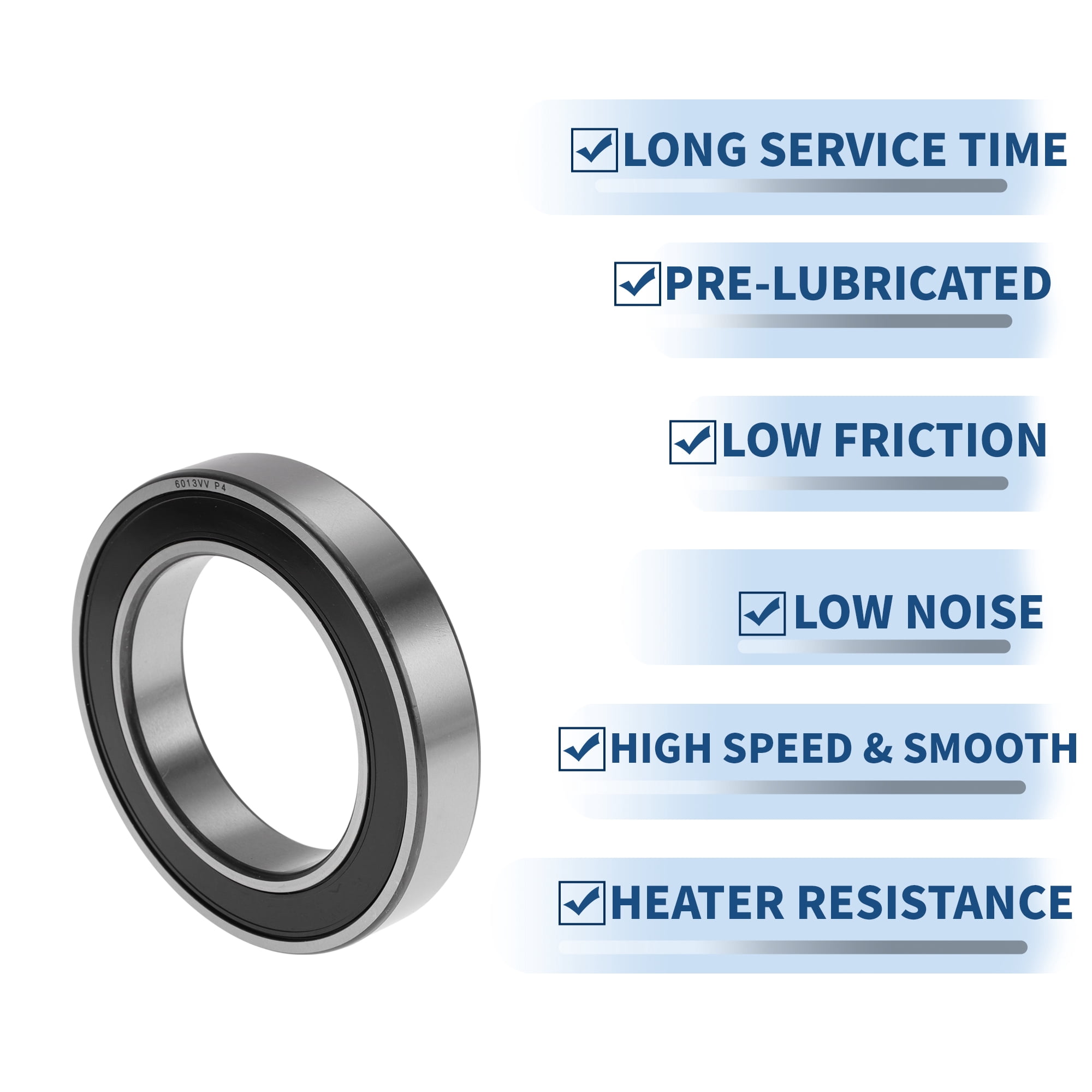 Unique Bargains 6013VV Deep Groove Ball Bearings 65x100x18mm P4 Double Rubber Seal Lubricated Bearings 1 Pcs Car Silver Tone,Black