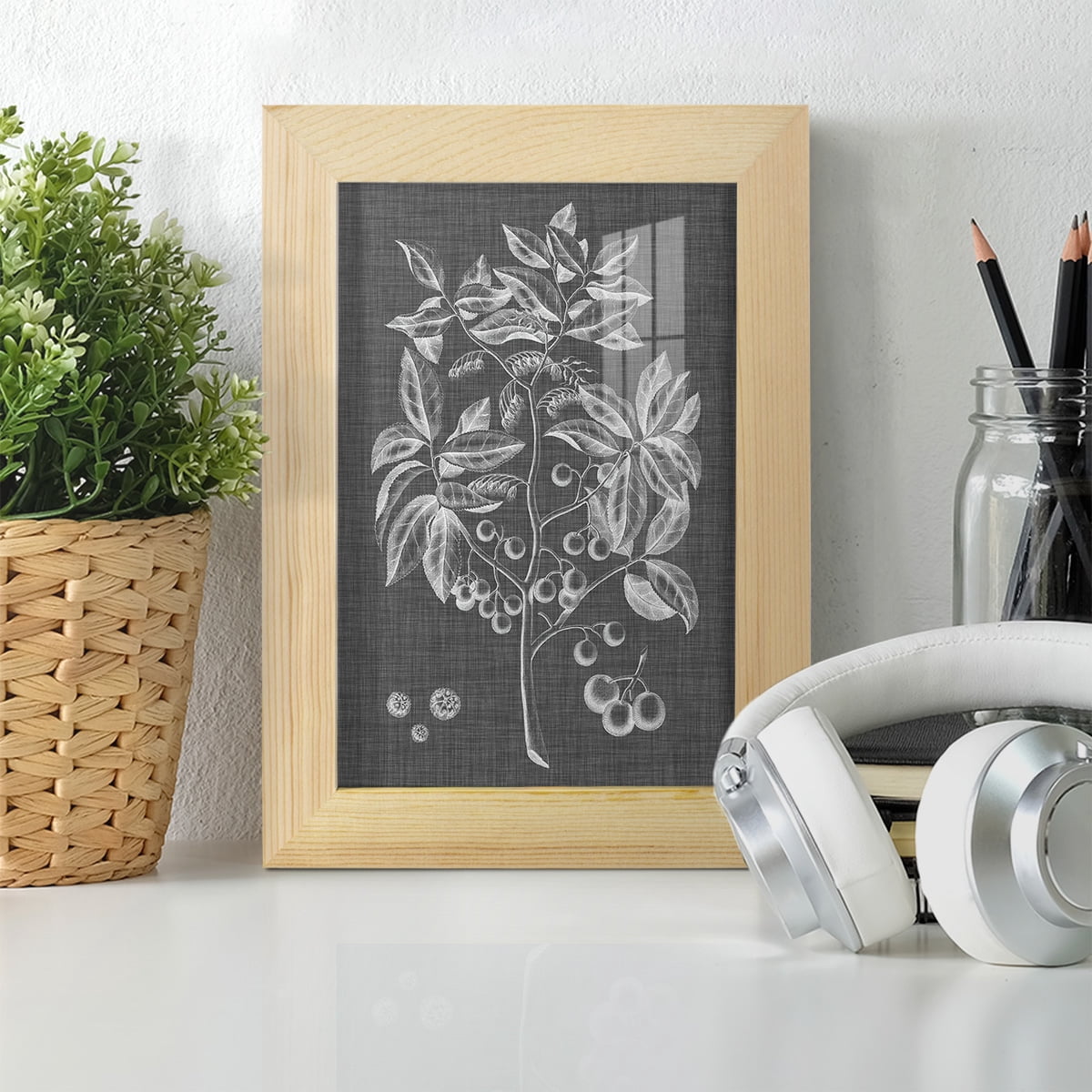Graphic Foliage VI - Framed Print w/glass - Natural Wood