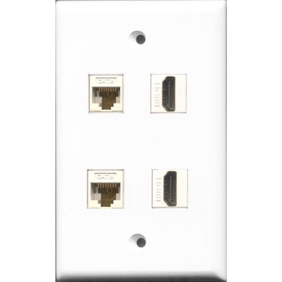 RiteAV - 2 Port HDMI 2 Port Cat6 Ethernet White Wall Plate