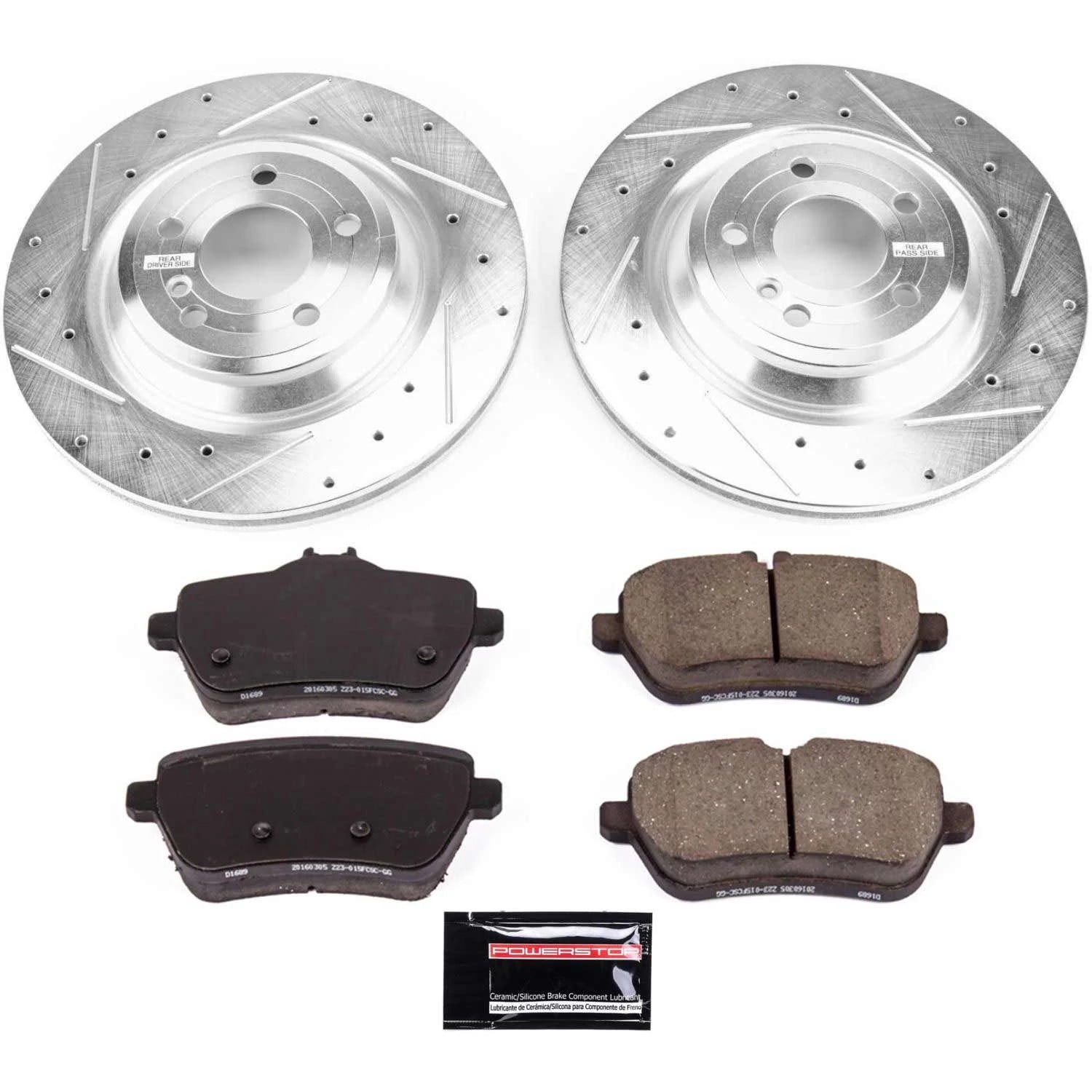 PowerStop Rear Z23 Evolution Sport Carbon-Fiber Ceramic Brake Pad and Drilled & Slotted Rotor Kit Fits: MERCEDES-BENZ Select Models K7859