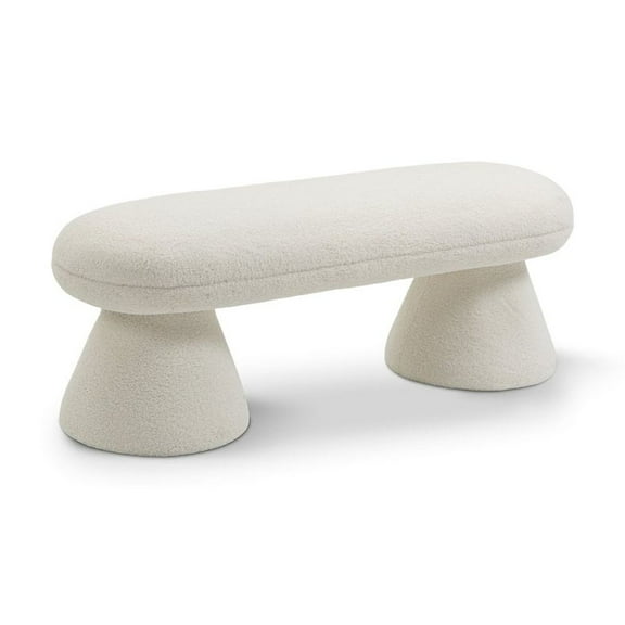 Meridian Furniture Drum Cream Faux Shearling Teddy Fabric Bench