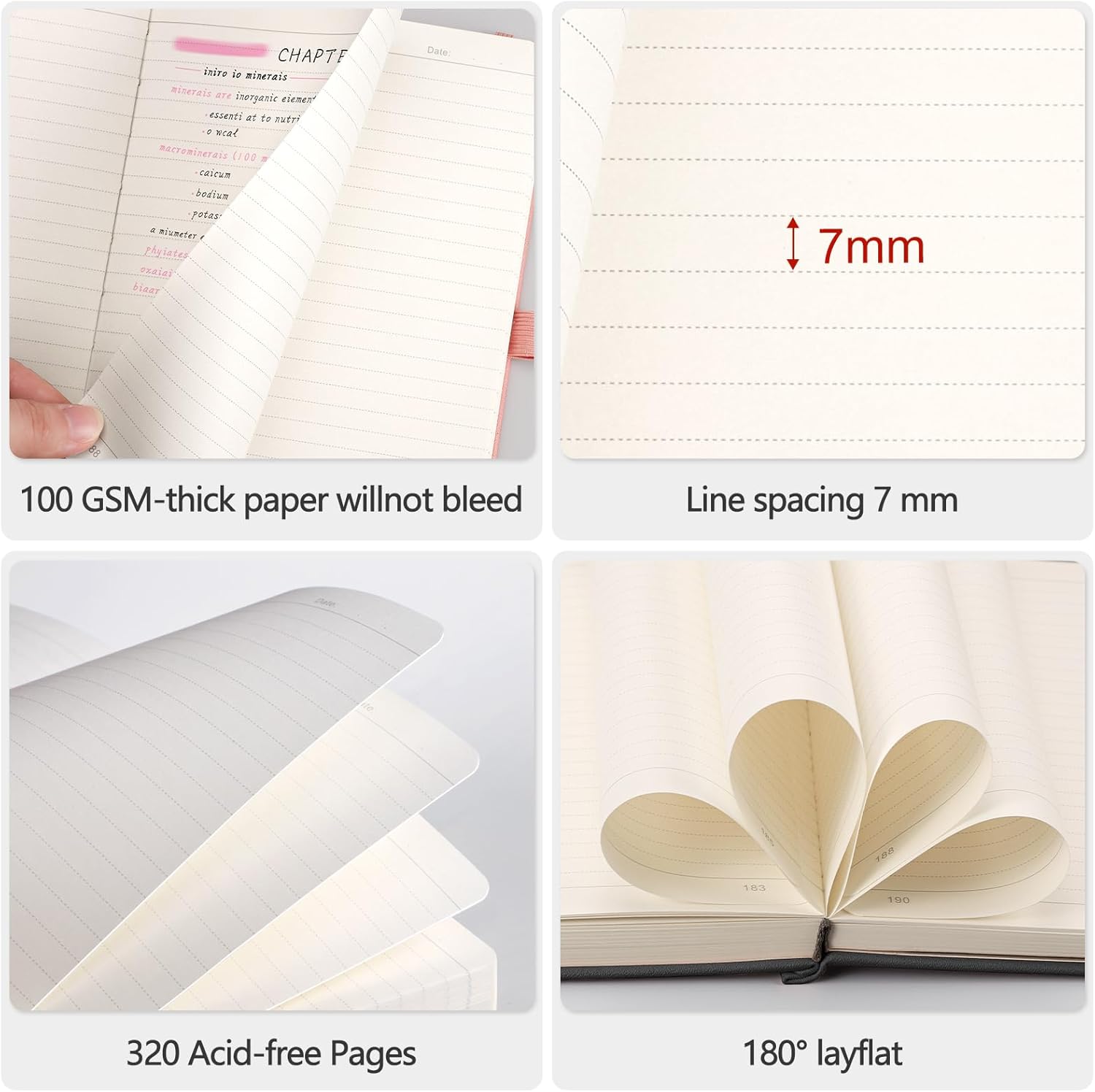 Lined Journal Notebook - 320 Numbered Pages Thick Journal for Women A5 Notepad College Ruled, 100gsm Paper, Leather Hardcover, for Men Writing Work Office School, 5.75'' X 8.38''-Green