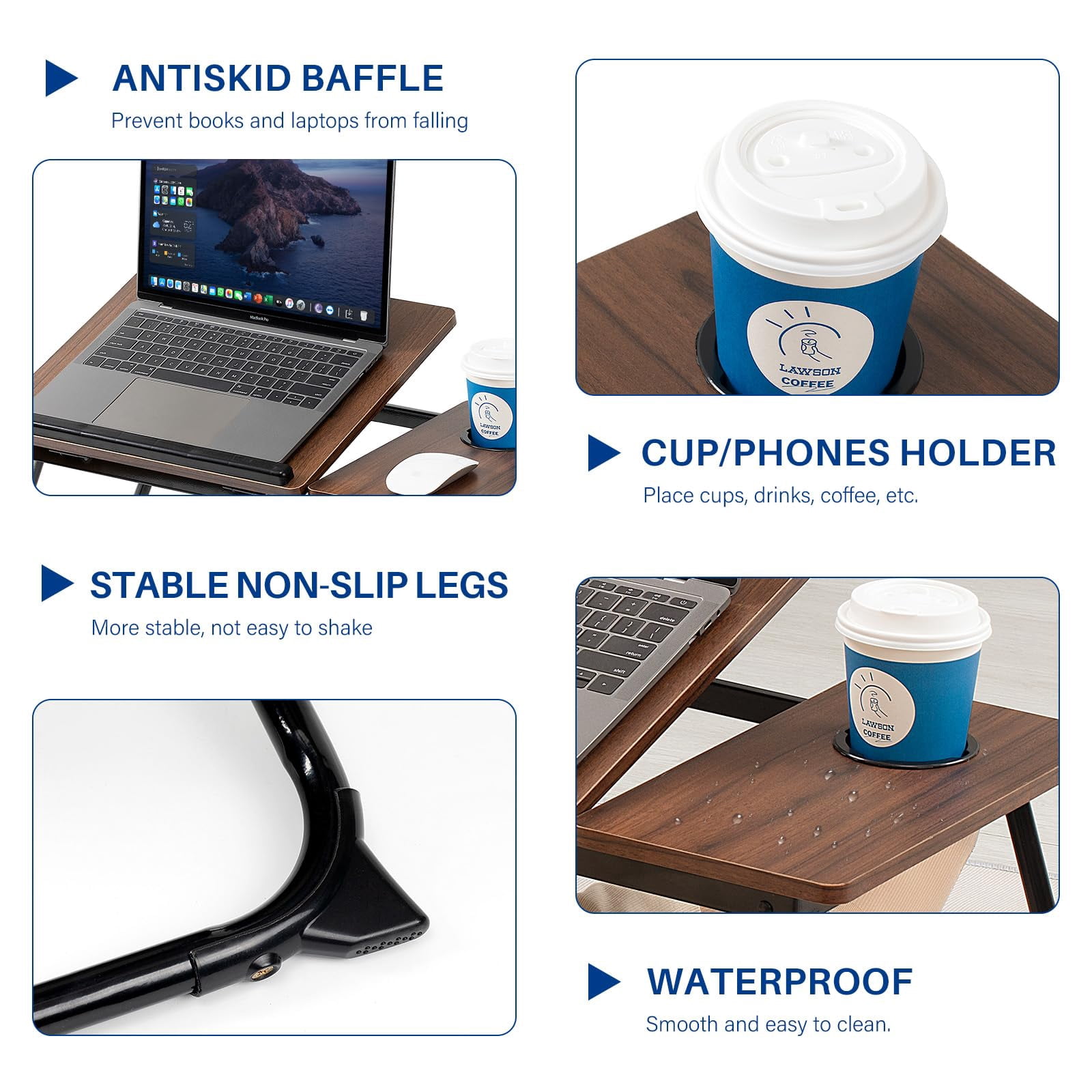 Laptop Desk For Bed Couch  Adjustable Foldable Table With Cup Holder Breakfast Serving Tray Portable Lap Stand Working Reading Writing Eating Gaming In Sofa Floor(darkwalnut)