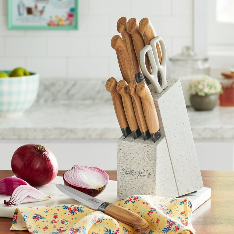 The Pioneer Woman 11-Piece Stainless Steel Knife Block Set, Linen