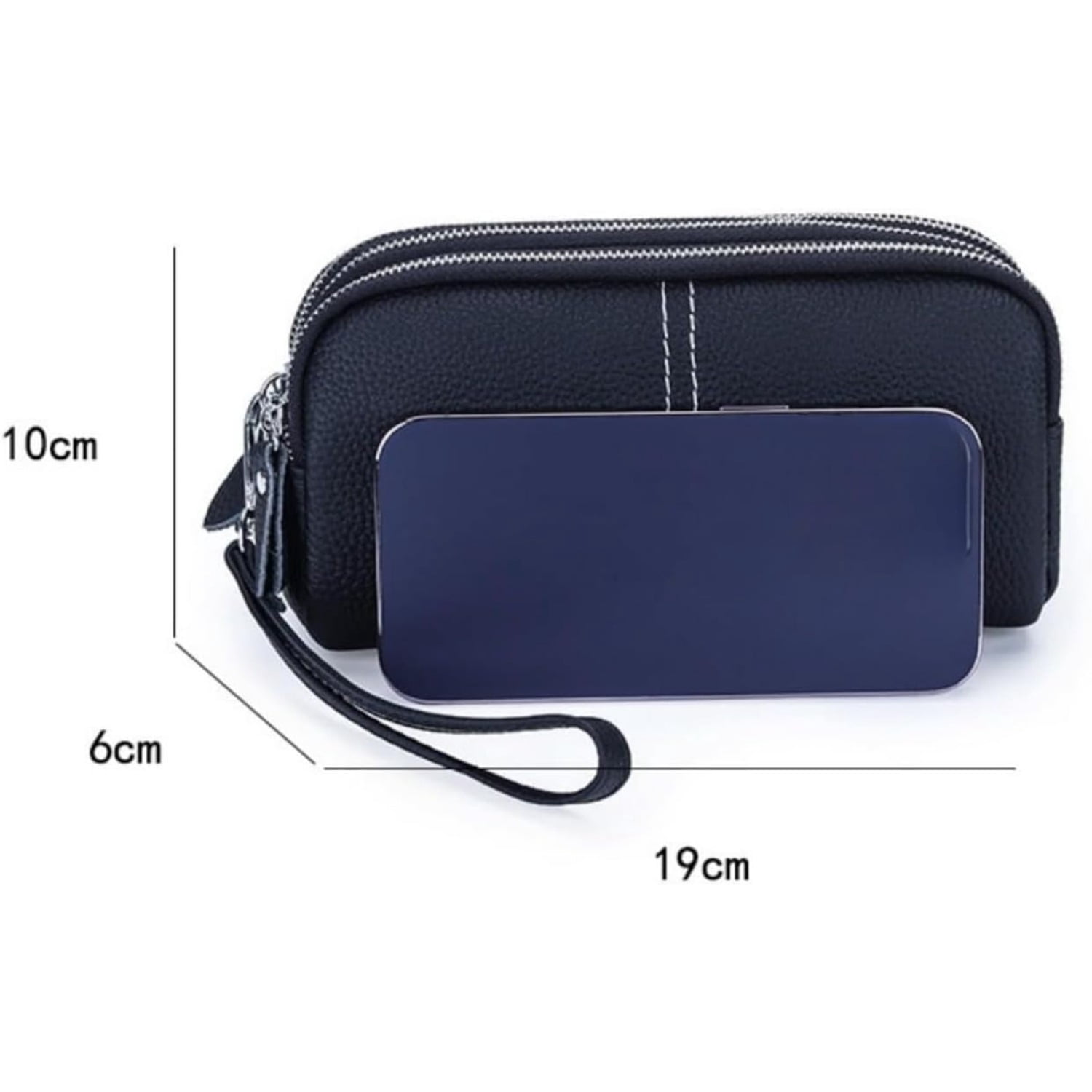 Genuine Leather Clutch Wallet Triple Zipper Purse for Women Wristlet Cell Phone Clutch Bag Purse