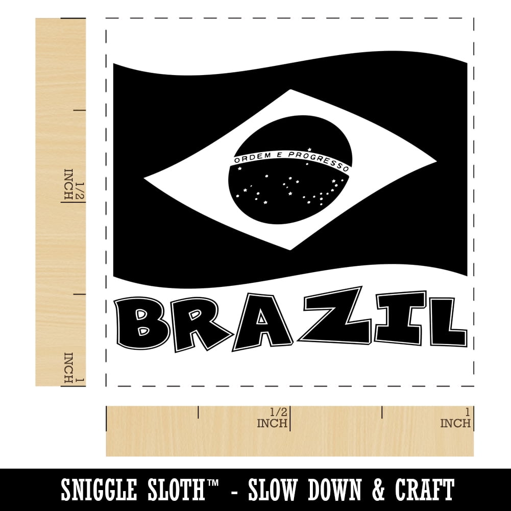 Brazil with Waving Flag Cute Self-Inking Rubber Stamp Ink Stamper - Brown Ink - Small 1 Inch
