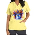 thumbnail image 3 of Jinhomg Scrubs Tops for Women 2025 Novelty Funny Mardi Gras Mask Graphic Nursing Uniform Comfortable Short Sleeve V-Neck Holiday Caregiver Top Seasonal Sale Yellow L, 3 of 6