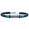 Arista Men's Rope Design Link Bracelet in Green Leather Classic Stainless Steel, 8.5"