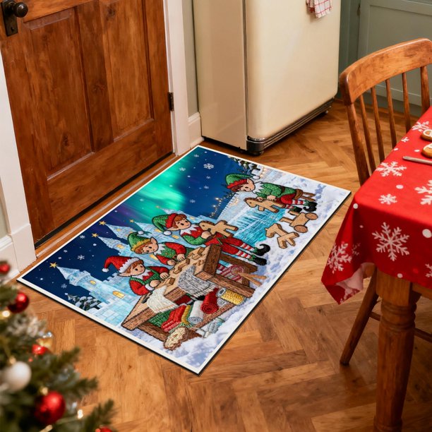 Tapete de entrada, alfombra bordada en relieve, absorbente, antideslizante y resistente a la suciedad, tapete de entrada para el hogar, tamaño grande (40 x 60 cm), estilo navideño, plegable,