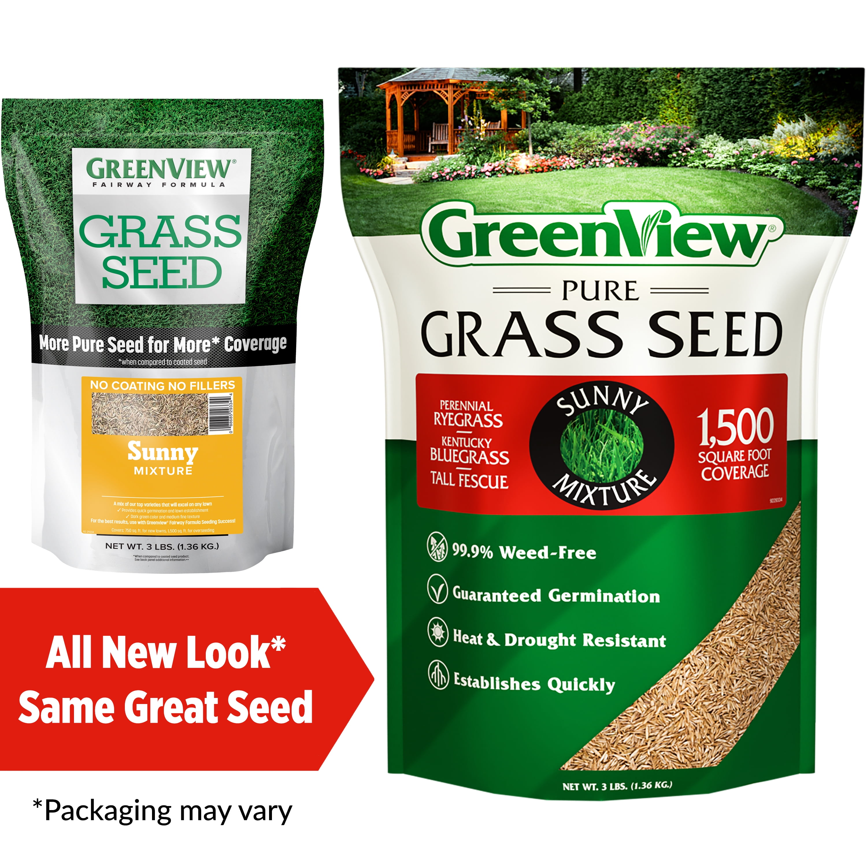 GreenView Pure Grass Seed Sunny Mixture, 3 lb. Bag – Covers up to 1,500 sq. ft.
