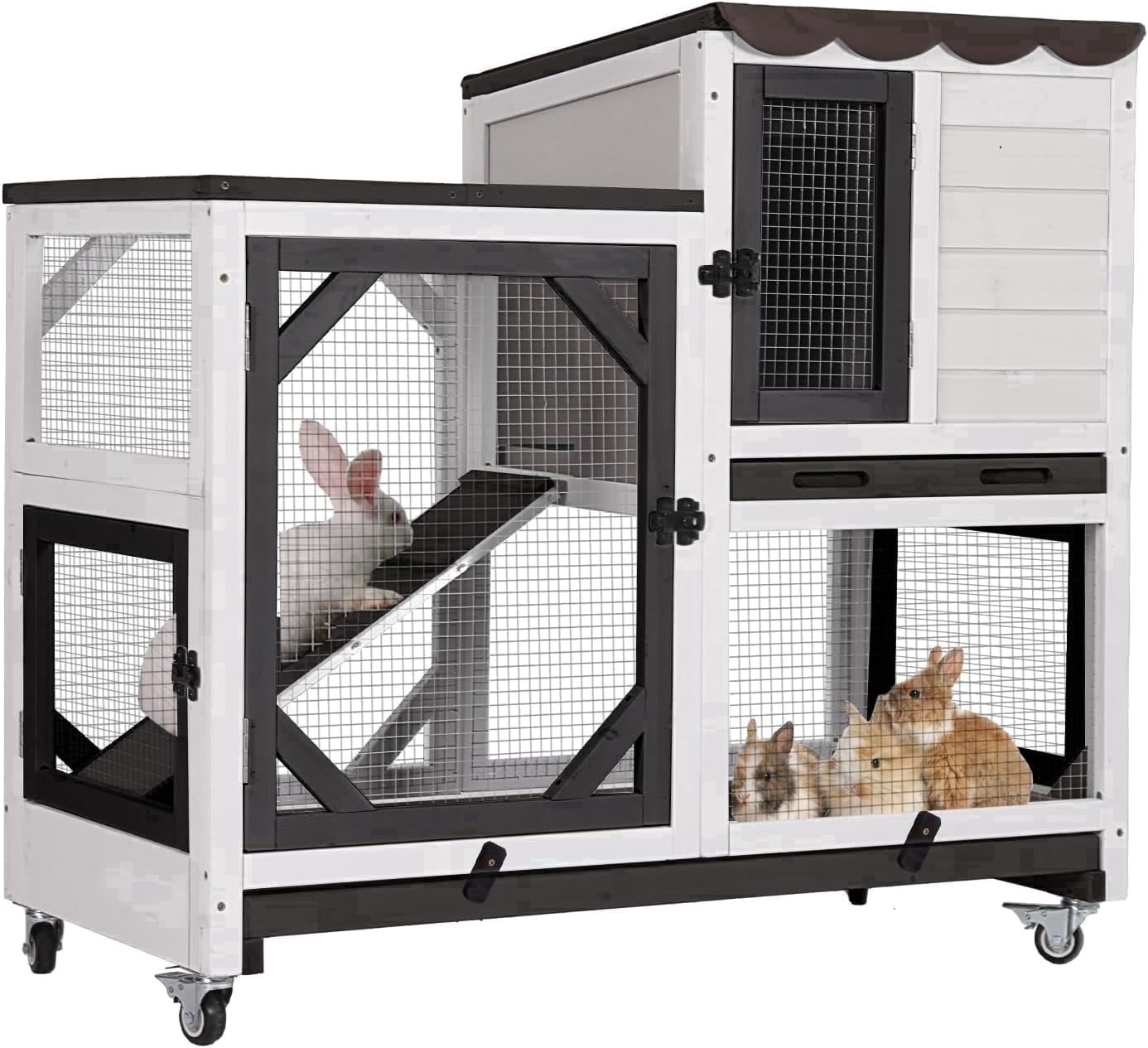 Aivituvin Indoor Rabbit Hutch on Wheels, 2-Story