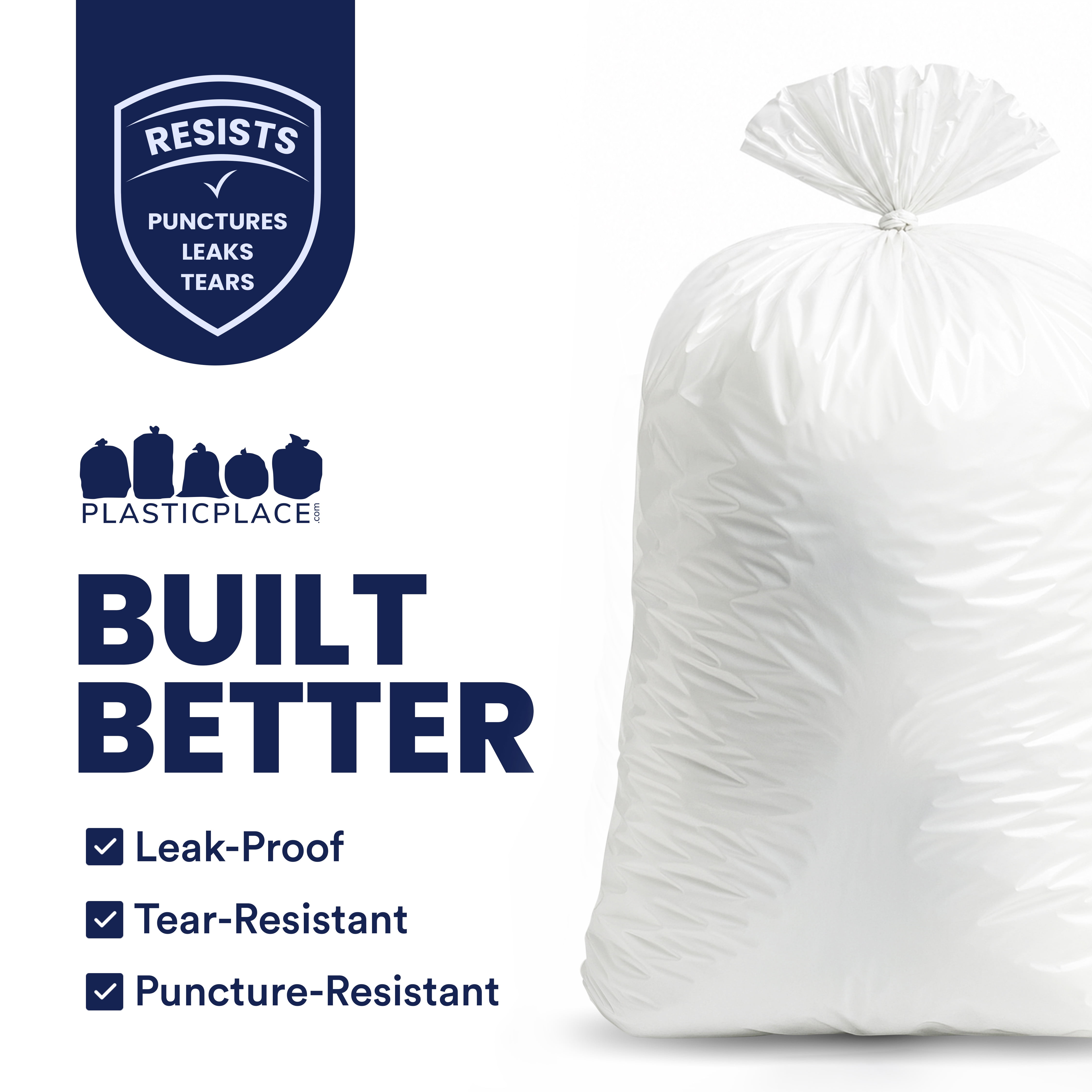 Plasticplace 55-60 Gallon Trash Bags │ 0.7 Mil │Garbage Can Liners │ 38” x 58” (100 Count)