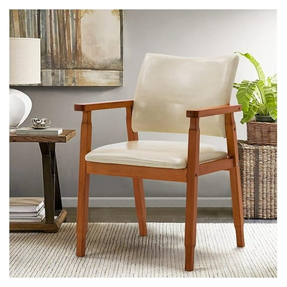 NOB -Century Dining Side Chair with Faux Leather Seat in Beige, handrail Chair