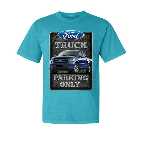 Wild Bobby, Ford Truck Parking Only Sign Gift for Owners of Ford Trucks, Cars and Trucks, Garment-Dyed Washed Look Short Sleeve Tees, Blue Lagoon, Small