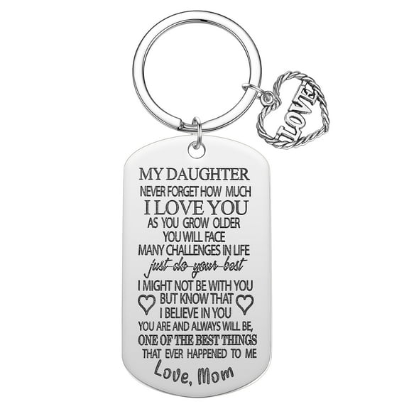 To My Daughter Key Chains From Mom I Love You Forever Inspirational Gift Heart Keychain Stainless Steel Pendant Keyring