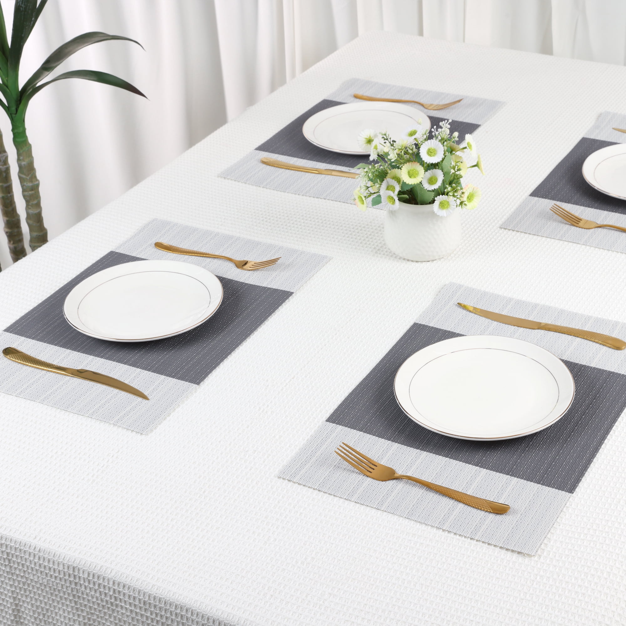 Unique Bargains Set of 6 Easy Clean Placemats for Kitchen Dining Table Decor Gray