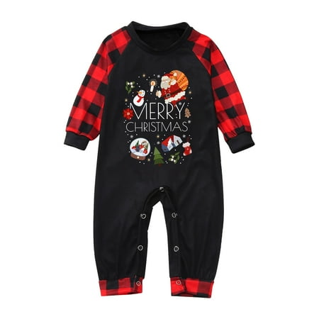 

ERTUTUYI Parent Child Baby Outfit Parent Child Warm Christmas Set Plaid Printed Home Wear Pajamas Baby Jumpsuit Romper Black 12M