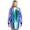 thumbnail image 3 of YONGHS Women Shiny Rave Outfits Long Sleeve T-Shirt Dress Loose Mini Dress Disco Dance Clubwear Holographic Blue L, 3 of 7