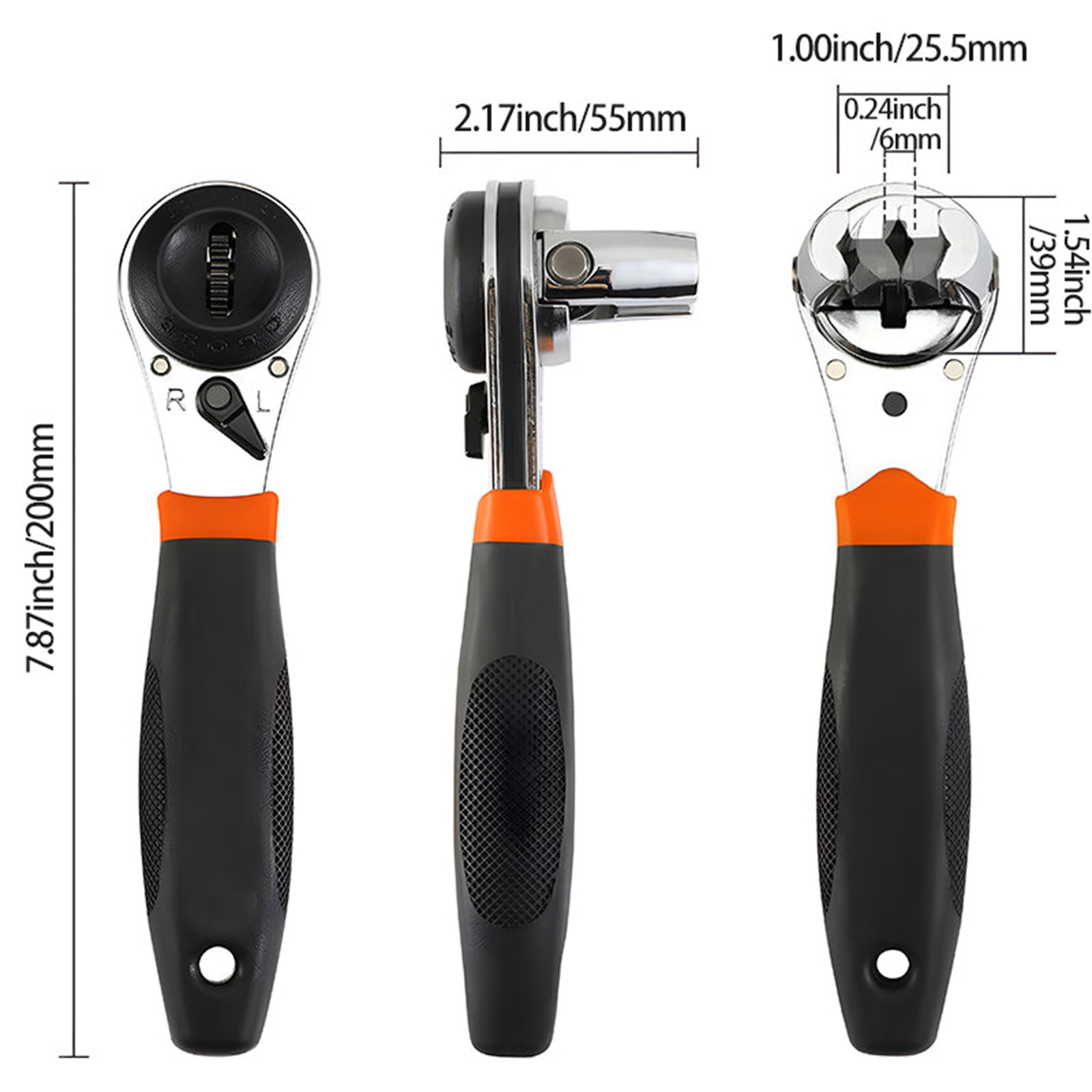 WJSXC Adjustable Wrench Heat Treated Adjustable Ratchet Wrench for 6-22mm Screw Rust Universal Adjustable Socket Wrench Ratcheting Wrench Set Black