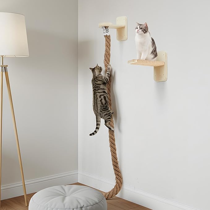 Cat Climbing Rope Wall Mounted, Cat Rope Climber, Space Saving Cat Tree Tower Featuring with Jumping Platform, Cat Tower with Durable Scratching Post, for Playing and Rest Indoor Large Cats