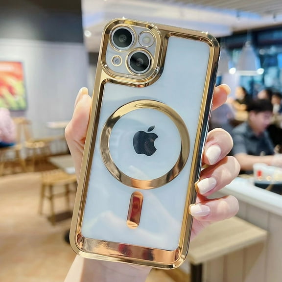 Apple iPhone 14 Pro Max Mag Safe Clear Case Luxury Plating TPU Bumper Shockproof Magnet Cover