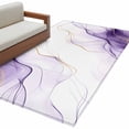 thumbnail image 2 of Marble Purple Area Rug 3x5 FT, Non Slip Entryway Bedside Carpet, Gold White Modern Gradient Ocean Ripple Washable Soft Floor Carpet Indoor Mat Non-Shedding Throw Rug for Dorm Kitchen Home Office, 2 of 9