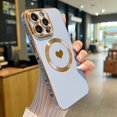 thumbnail image 3 of iPhone 14 Pro Max Magnetic Case, Compatible with MagSafe, Luxury Plating Cute Love Heart Bling Phone Case for Women Girls, Soft TPU Full Camera Shockproof Protective Case (Blue), 3 of 13