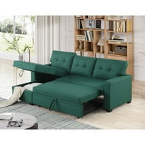 Hommoo 2 in 1 Pull Out Couch Bed Upholstered Sectional Sofa with Storage & Chaise, Convertible L Shaped Sleeper Sofa for Home,Green