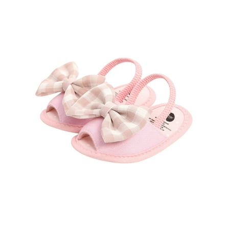 

aturustex Infant Baby Girls Summer Sandals Plaid Bowknot Open-Toe Elastic Sandals with Nonslip Soles