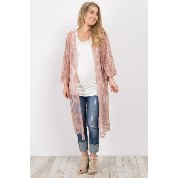 LEZMORE Women Swimsuit Cover up Mesh Lace Kimono Cardigan Open Front Beach Cover ups Swimwear Apricot