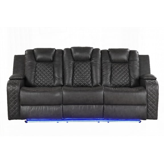Modern Simple Leather Three-Seater Sofa 220cm with Power Reclining and LED Lights