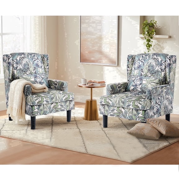 Accent Chair for Bedroom Upholstered Oversized Living Room Chair Arm Chair with High Back Comfy Side Chair(Green Floral)