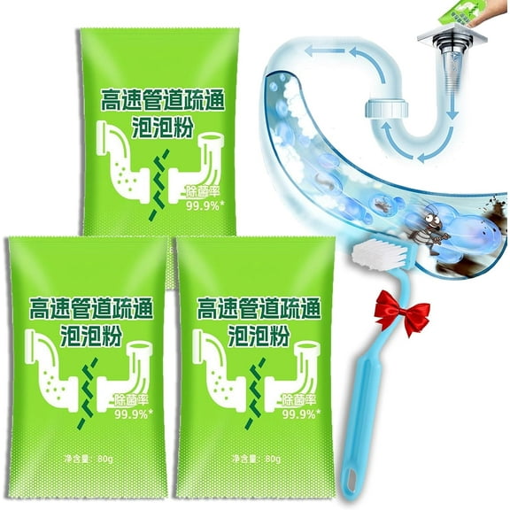 nuyezo High Speed Drain Cleaner Foaming Powder, Powerful Pipeline Dredging Powder, Wild Sink and Drain Cleaner Powder, Fast Foaming for Kitchen/Bathroom/Toilet Pipeline Quick Cleaning Tool