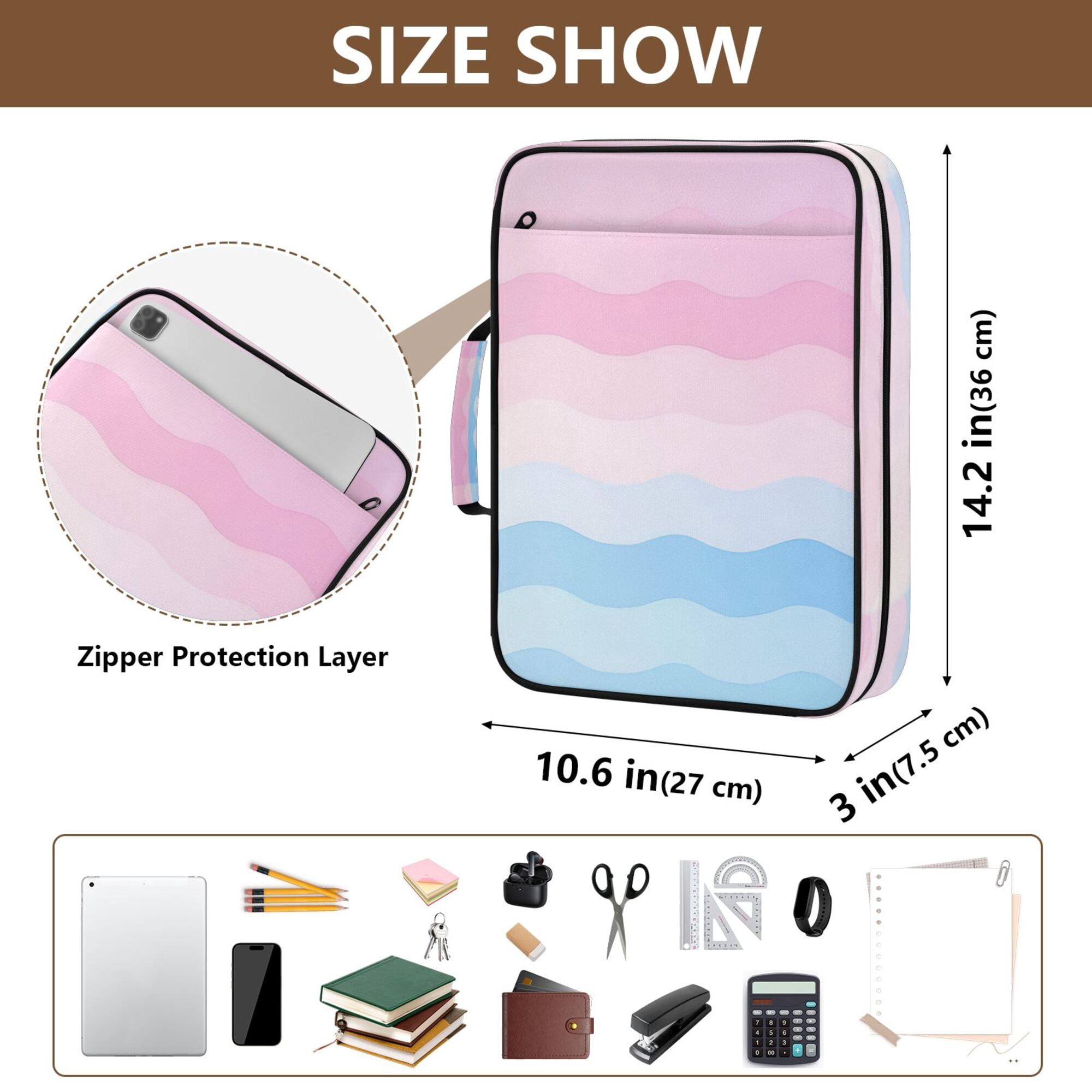 FORMRS Accordion File Folder A4 Size 7-Pocket Expanding Document Organizer Bag with 3 Ring Binder, Light Pink Stripes