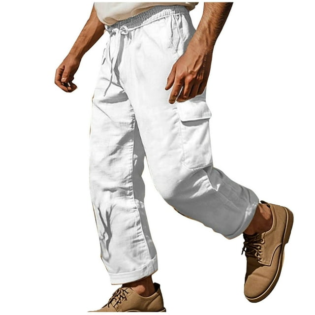 Pantalon Hombre Pantalon Coupe Décontractée pour Hommes Pantalon de Travail pour Hommes Coton Lin Extensible Ample Confortable Pantalon Cargo Couleur Unie Léger Pantalon de Randonnée Extérieur