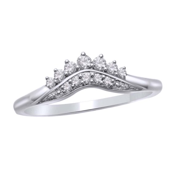 White Cubic Zirconia Double Row Contour Tiara Anniversary Band Ring In 10k White Gold (0.13 Cttw)