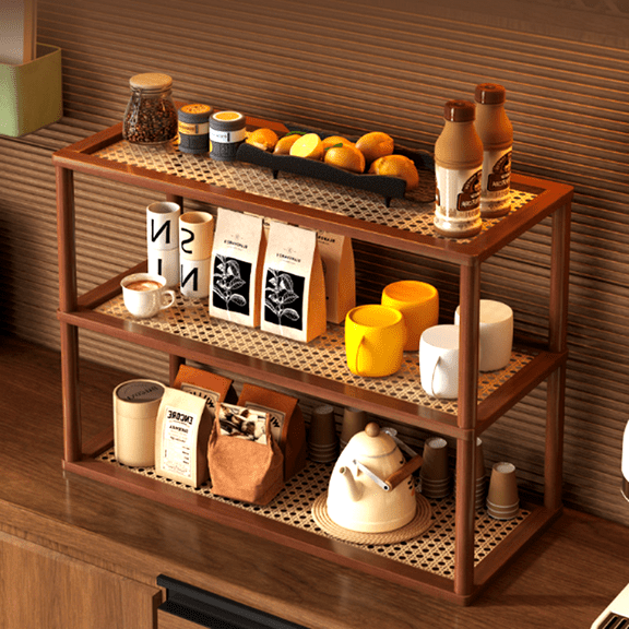 Bxaolu 3 Tier Coffee Station Desktop Organizer Office Storage Rack Wood Desk Mug Storage Desk Organizer Kitchen Condiment Shelves (10")