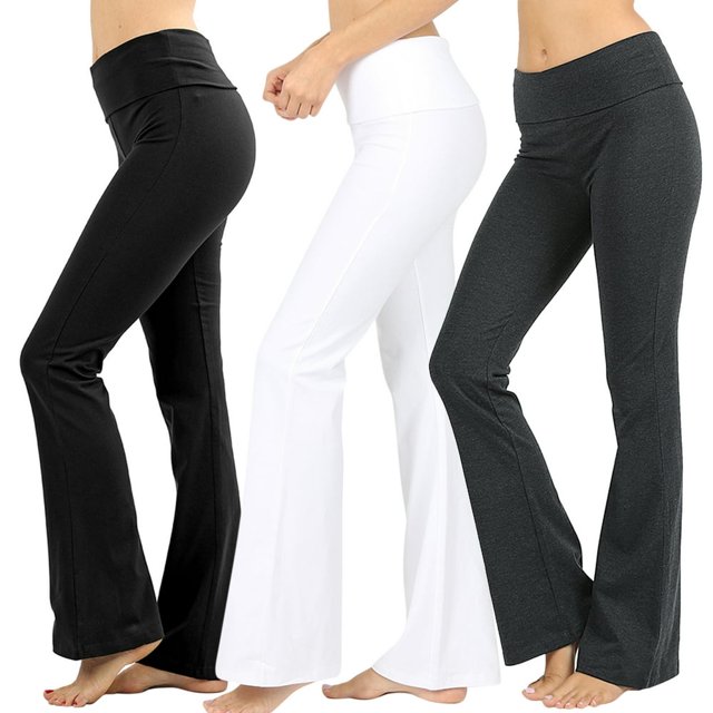 SNNROO Womens & Plus Stretch Cotton Fold-Over High Waist Bootcut Workout Flared Yoga Pants