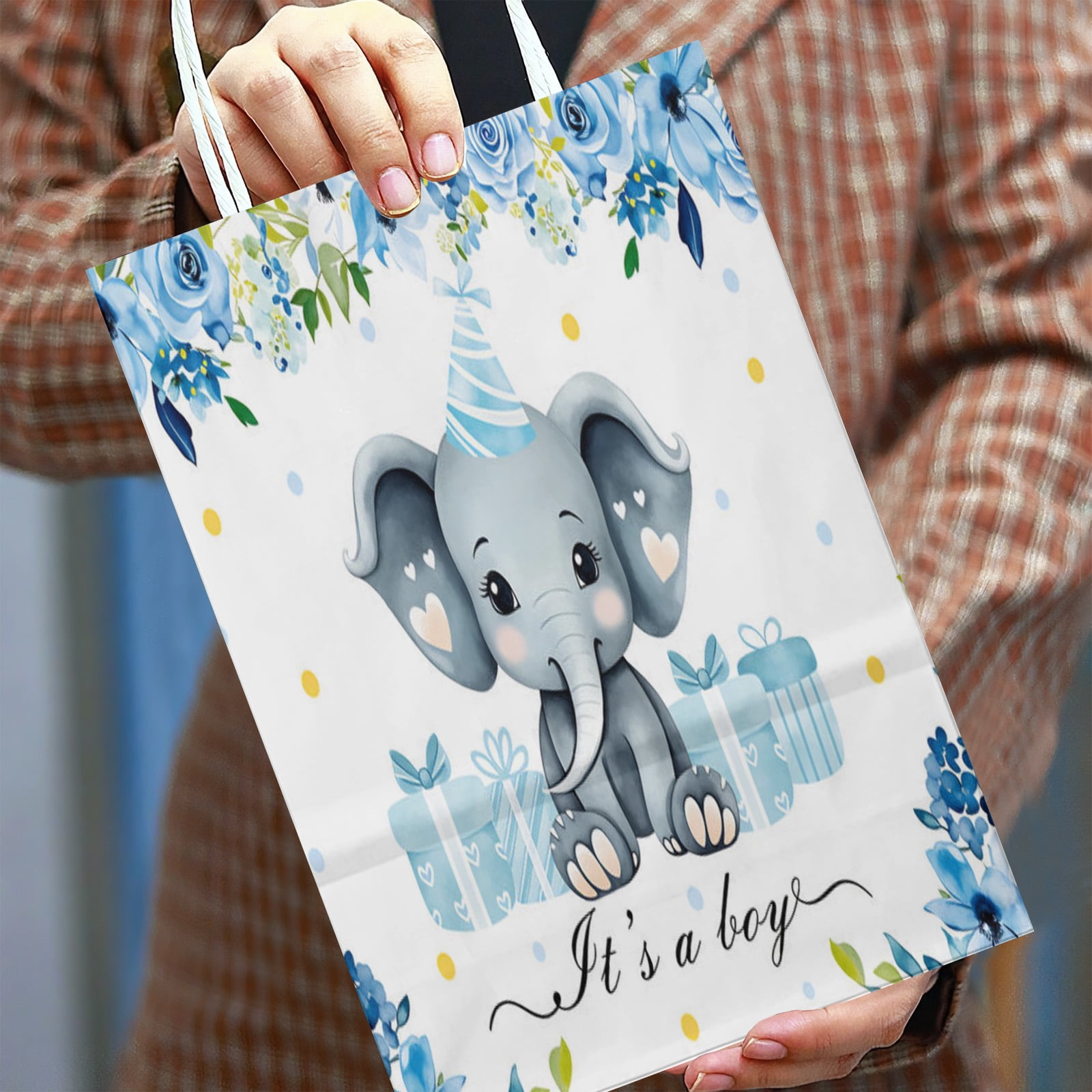 Elephant Baby Shower Party Favor Bags, YAHAFEPY 20Pcs It's a Boy Cute Animal Cartoon Paper Bags Party Decorations