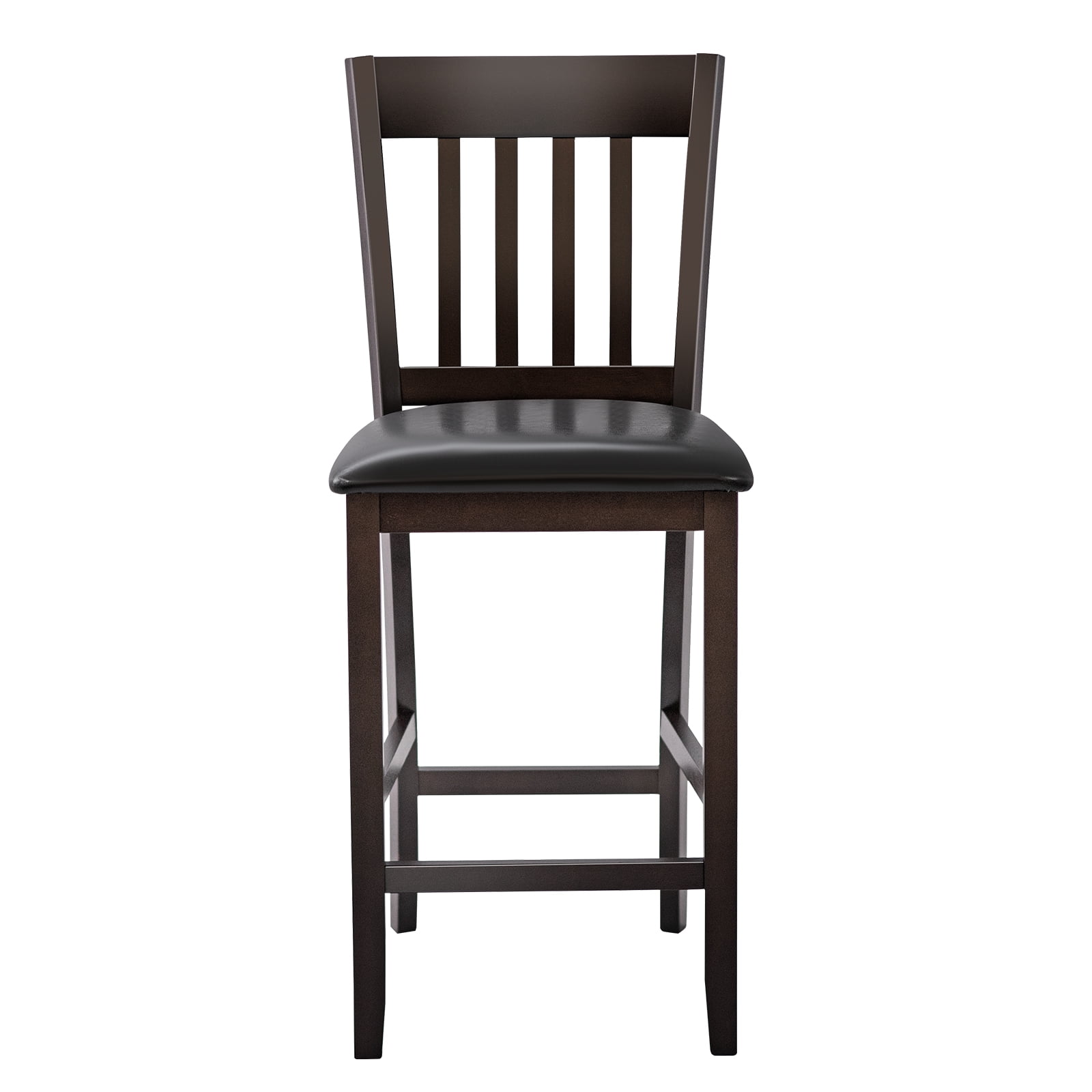 Topbuy Set of 2 Bar Stools Counter Height Pub Chairs w/ PU Leather Seat&Rubber Wood Legs