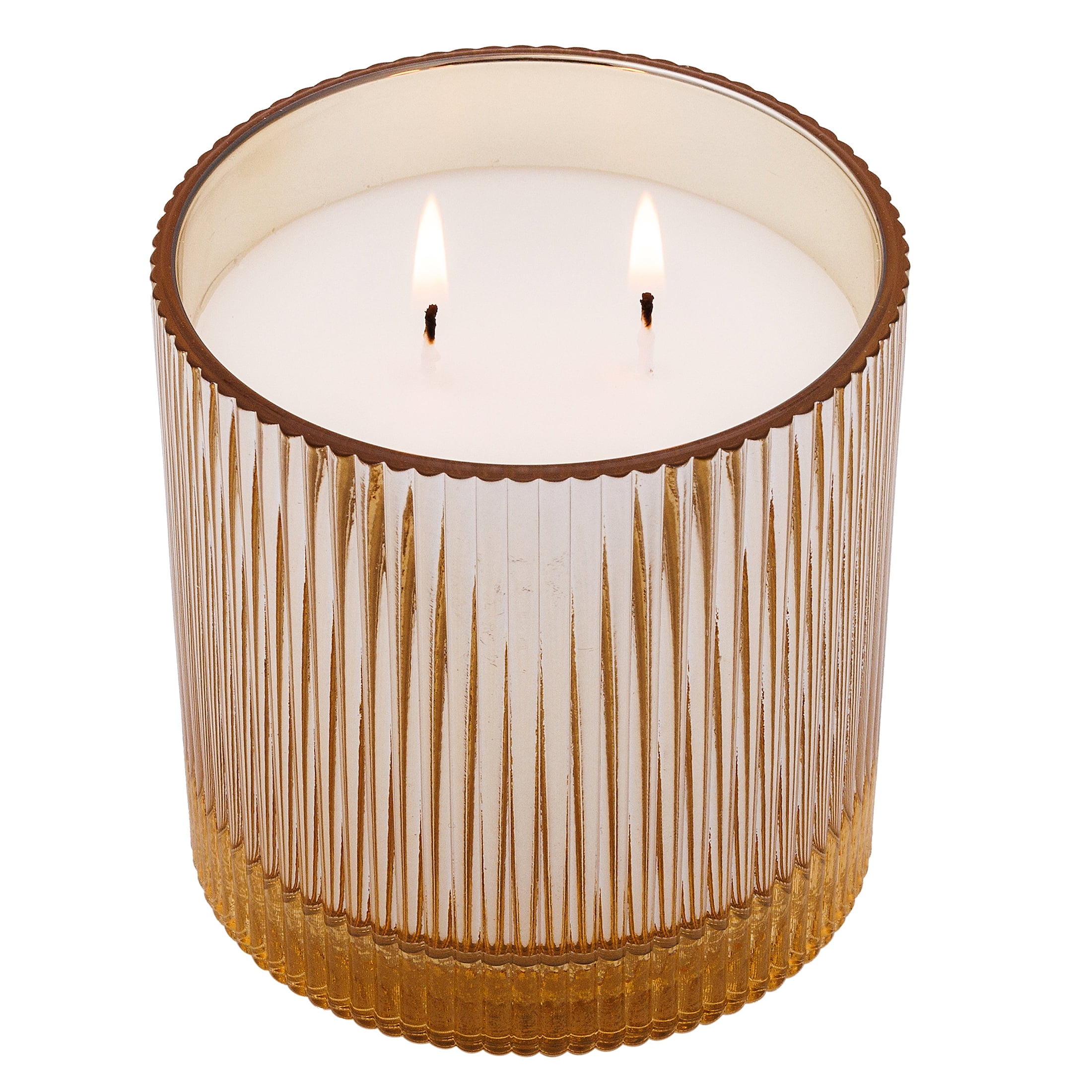 Better Homes & Gardens Pumpkin Snickerdoodle Swirl Scented Cotton 2-Wicks Ribbed Mecury Glass Jar Candle with Wooden Lid 12oz