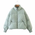 thumbnail image 4 of Chaqueta acolchada con cremallera para mujer, abrigo corto holgado de manga larga con cuello levantado, 10 colores, Invierno, 4 of 5