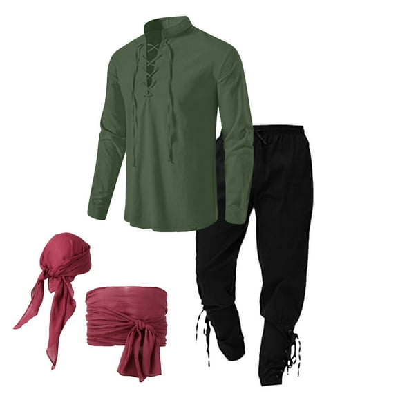 JIKNTTR Men's Summer Beach Outfits Mens Spring Autumn Vintage Set And Linen Four Piece Casual Beach Stand Shirt Size Loose Comfortable Loungewear Set