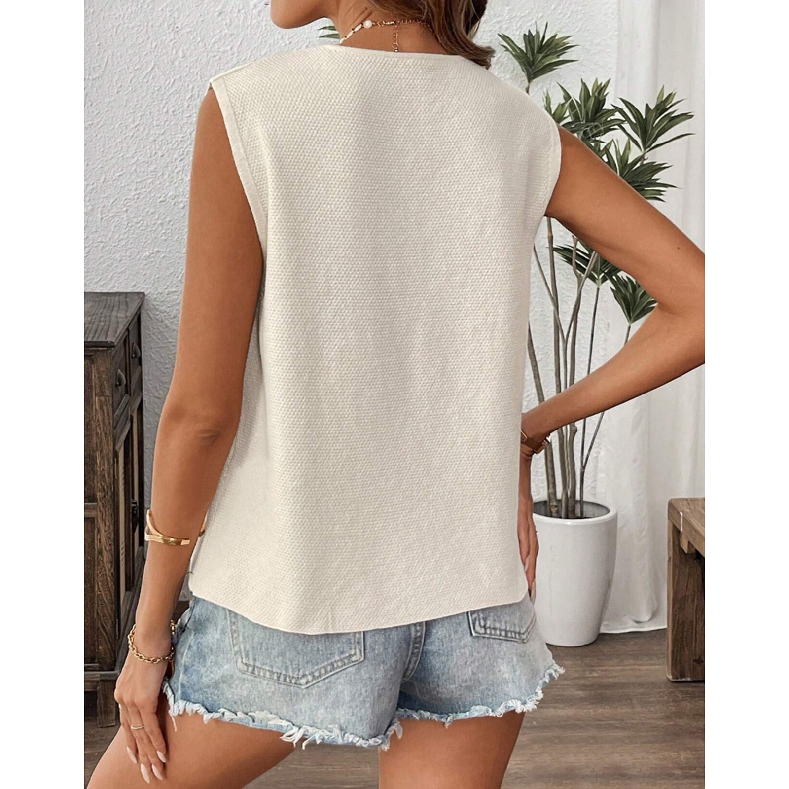 JGGSPWM Women's Tie Front Sweater Vest Summer Sleeveless Crochet