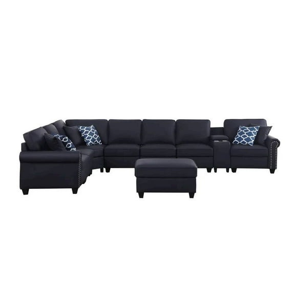 Devion Furniture Ella Faux Leather Modular Sectional Sofa with ottoman and cupholder console