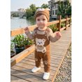 thumbnail image 5 of RUINIXCW Baby Boy Fall Outfit Striped Long Sleeve Romper Applique Overall Pants Hat, 5 of 8