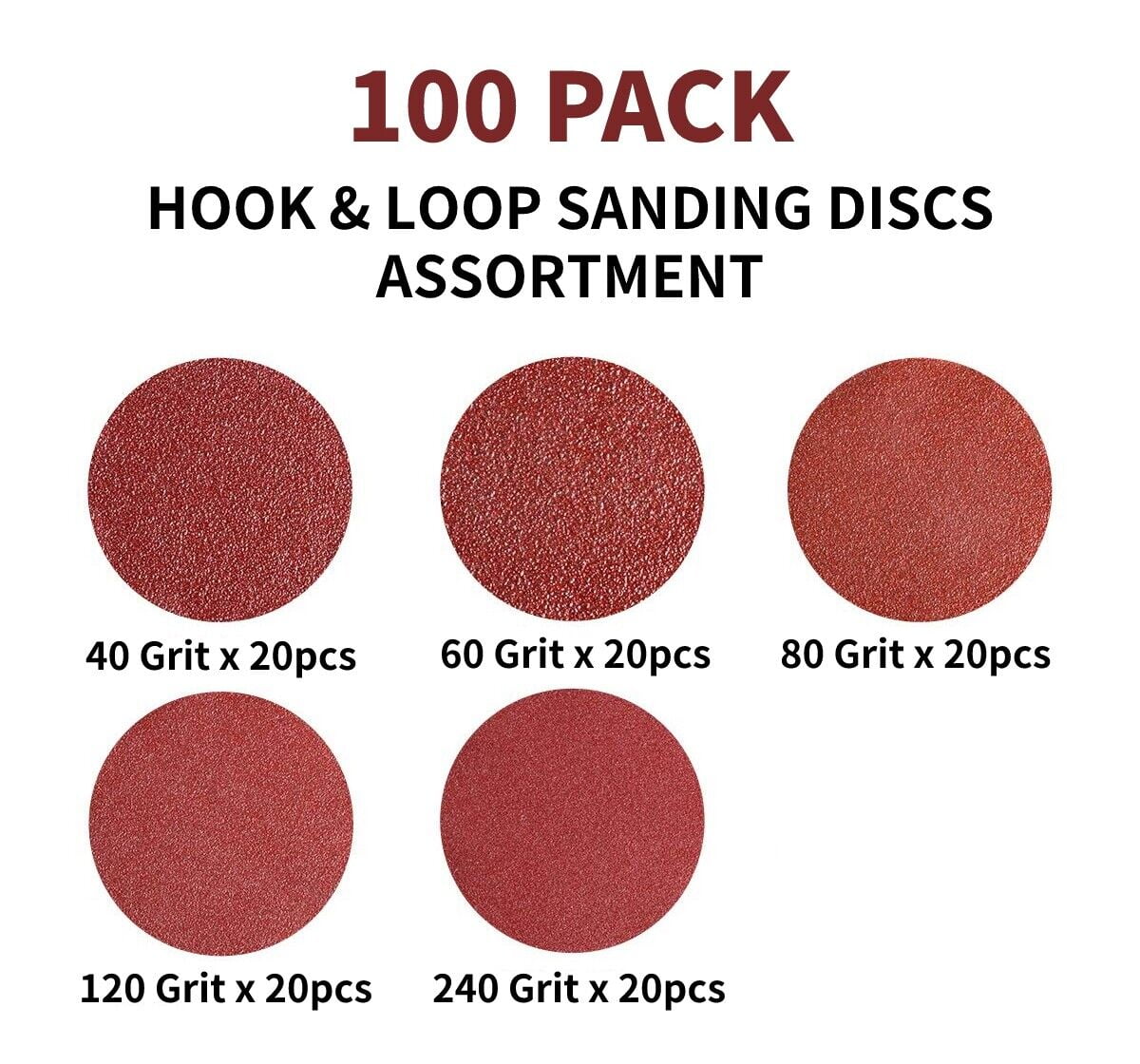 40 60 80 120 240 Grit Sanding Discs 100PCS 5 inch 8-Hole Hook Loop Orbital Sander Paper