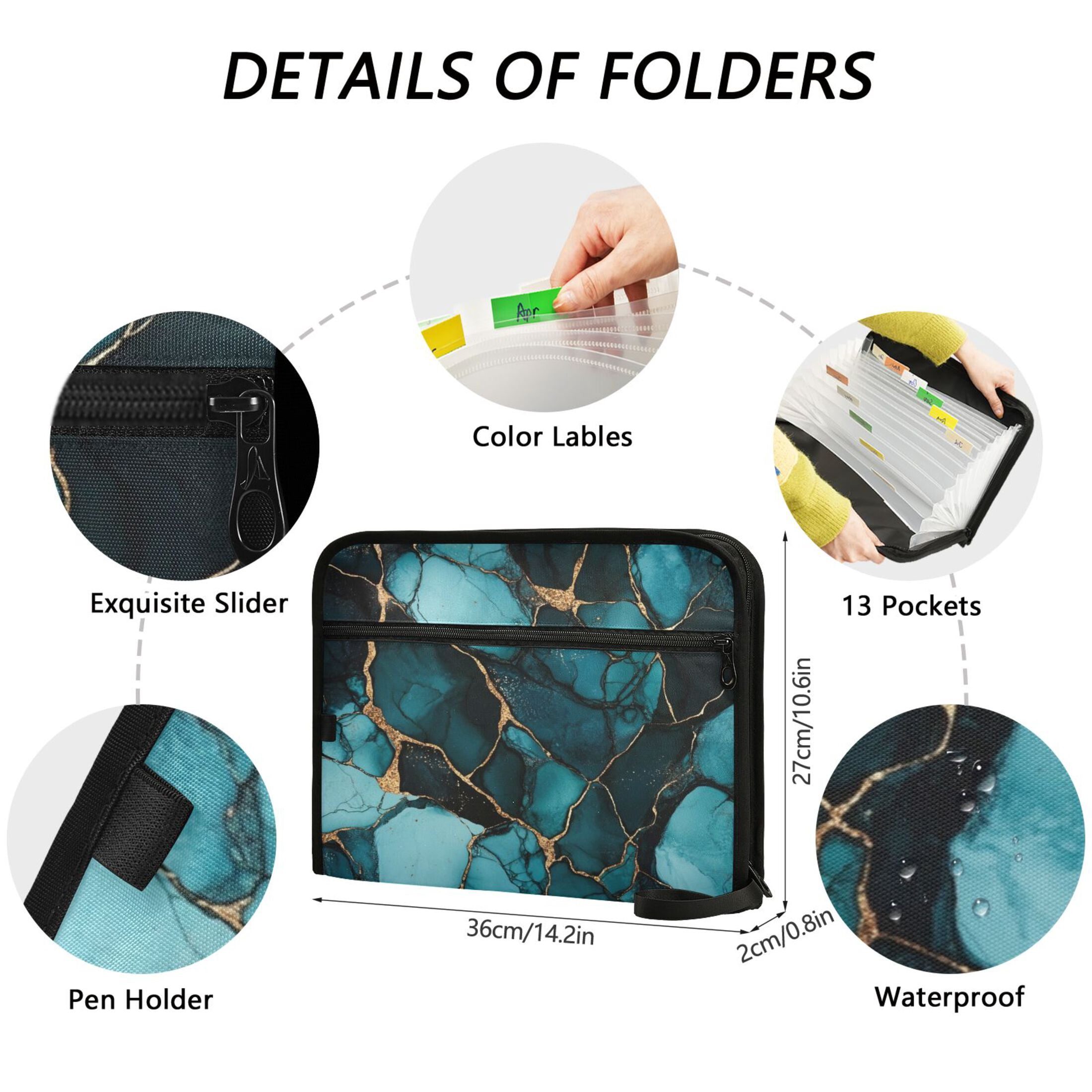 WOBOGO Dark Green Gild Marble Expanding File Folder Letter Size Accordion Filing Organizer 13 Pocket Separate Organ Pocket